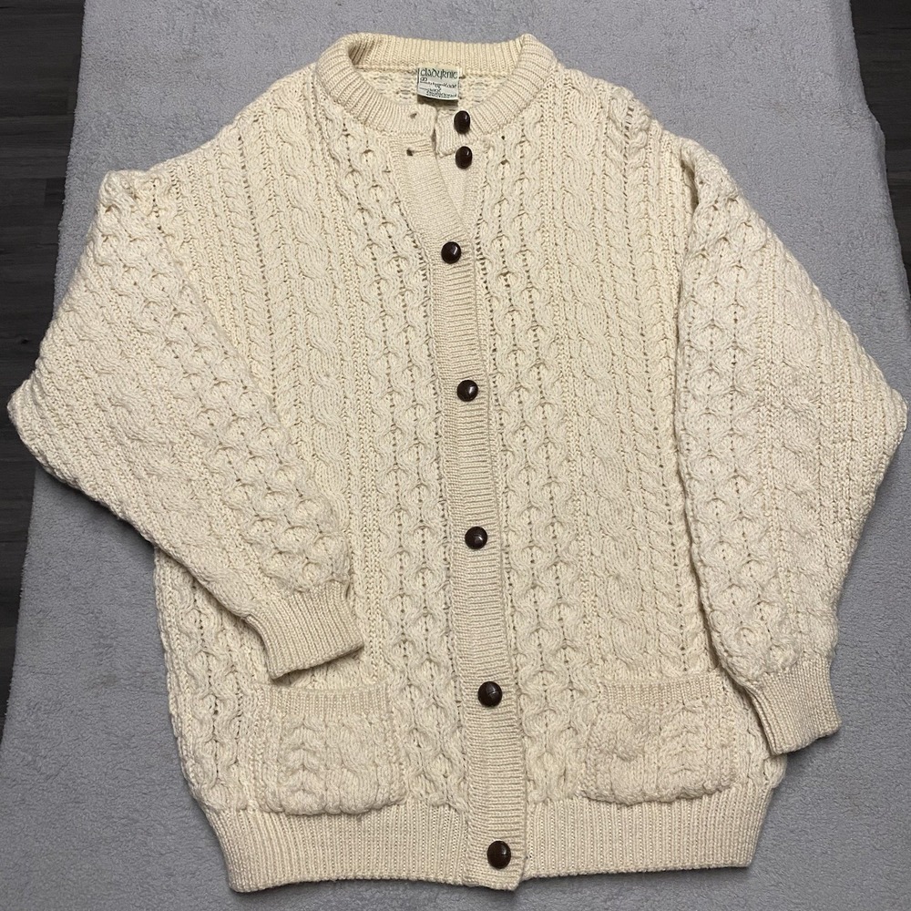 Cladyknit Sweater Womens Large Wool Fisherman Knit Cardigan Pockets Ireland